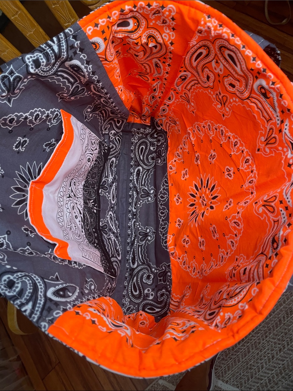 Orange gray bandanna Quilted Tote Bag- handmade - Picture 9 of 14